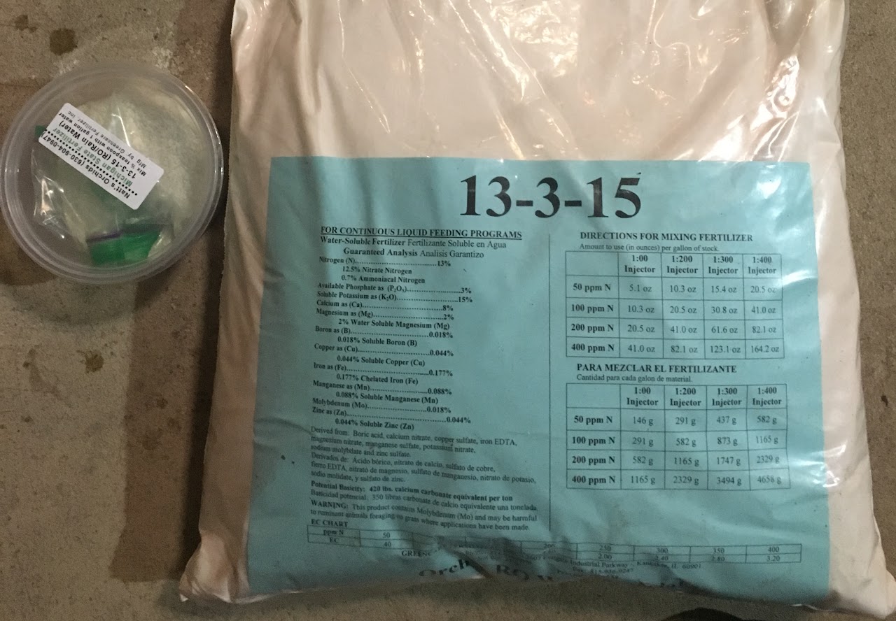 Fertilizer MSU Fertilizer, for rain, R/Oand tap water (13:3:15) approximate 0.5 lbs bag — Orchid Supplies, Natt's Orchids